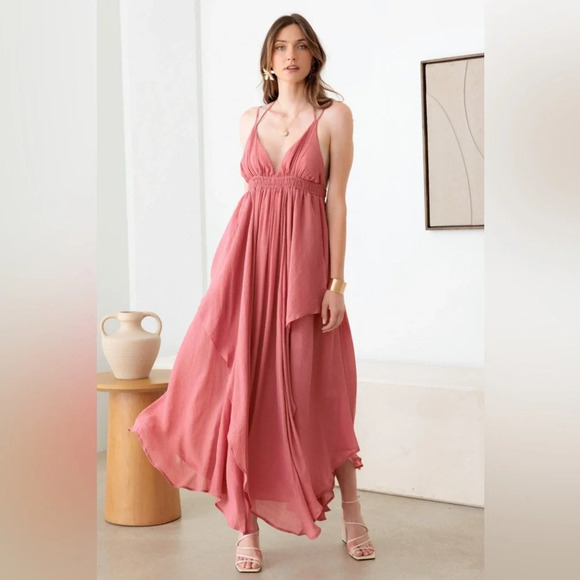 NWT-Tassel Fringe Strap Cutout Maxi Dress w/Pockets - Picture 5 of 14